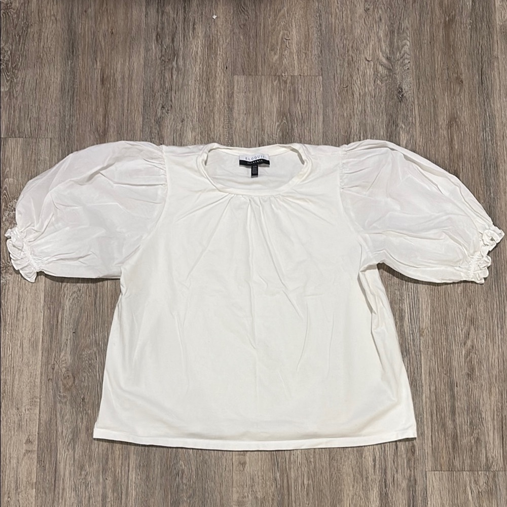 Eloquii Elements Elegant White Puff Sleeve Top